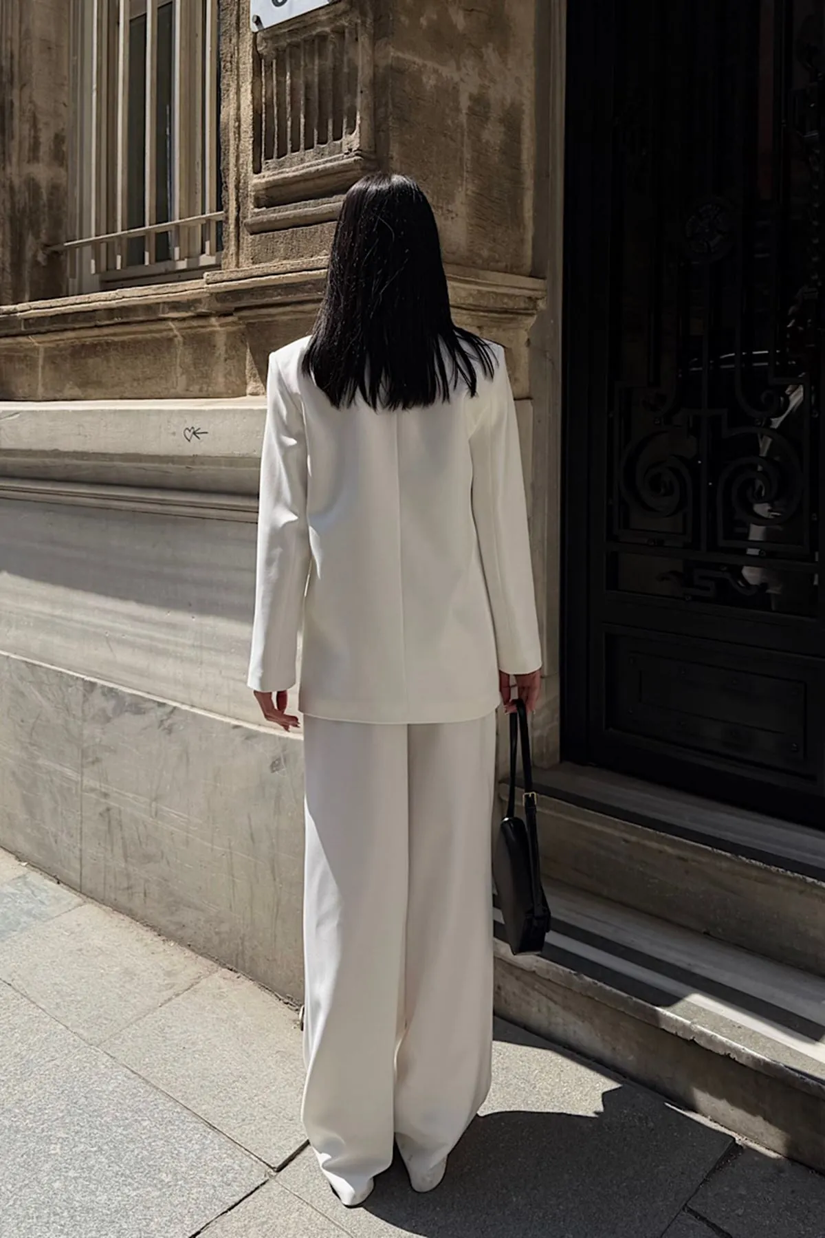 Oversize Ceketli Takım Beyaz