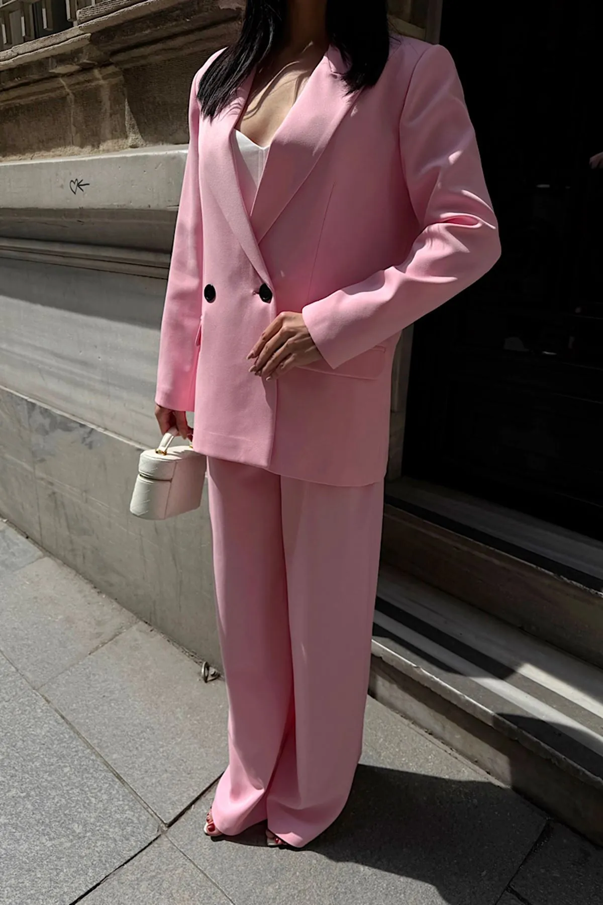 Oversize Ceketli Takım Pembe