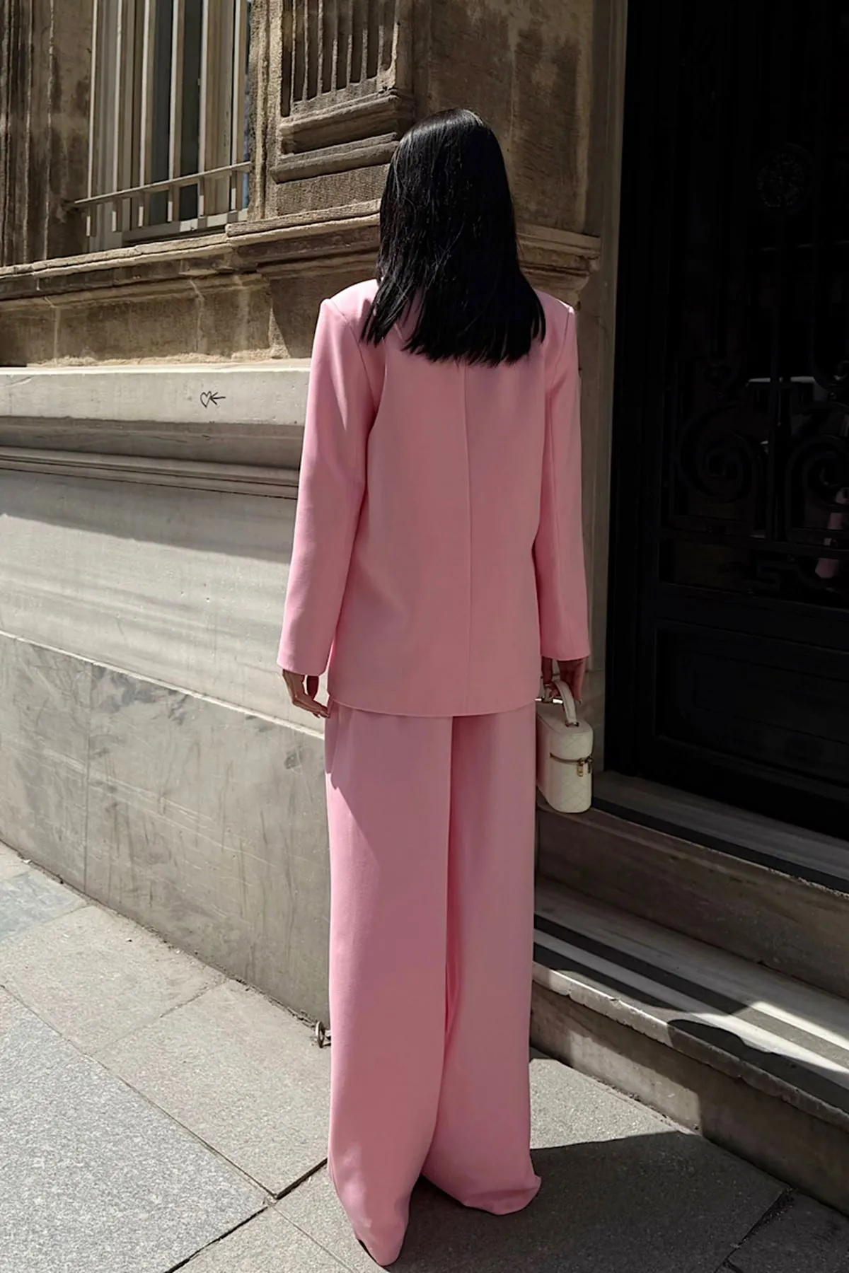 Oversize Ceketli Takım Pembe