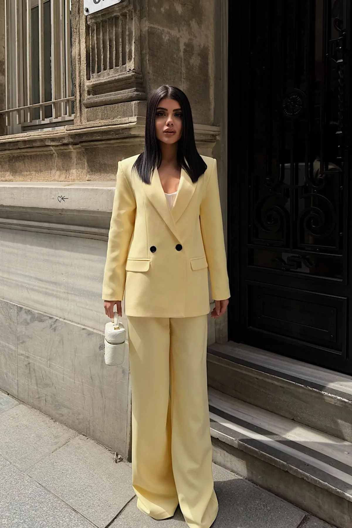 Oversize Ceketli Takım Sarı