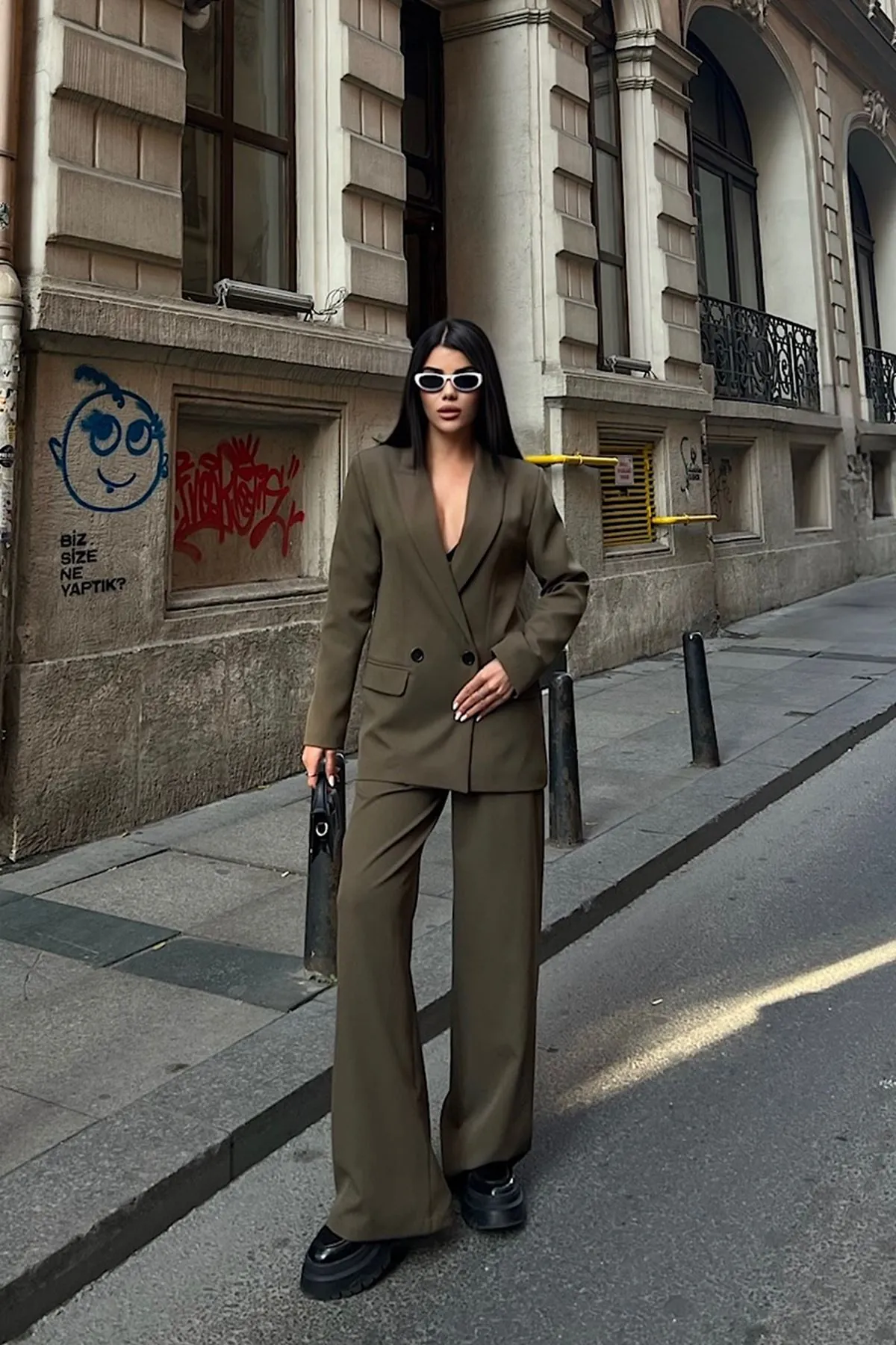 Oversize Ceketli Takım Haki