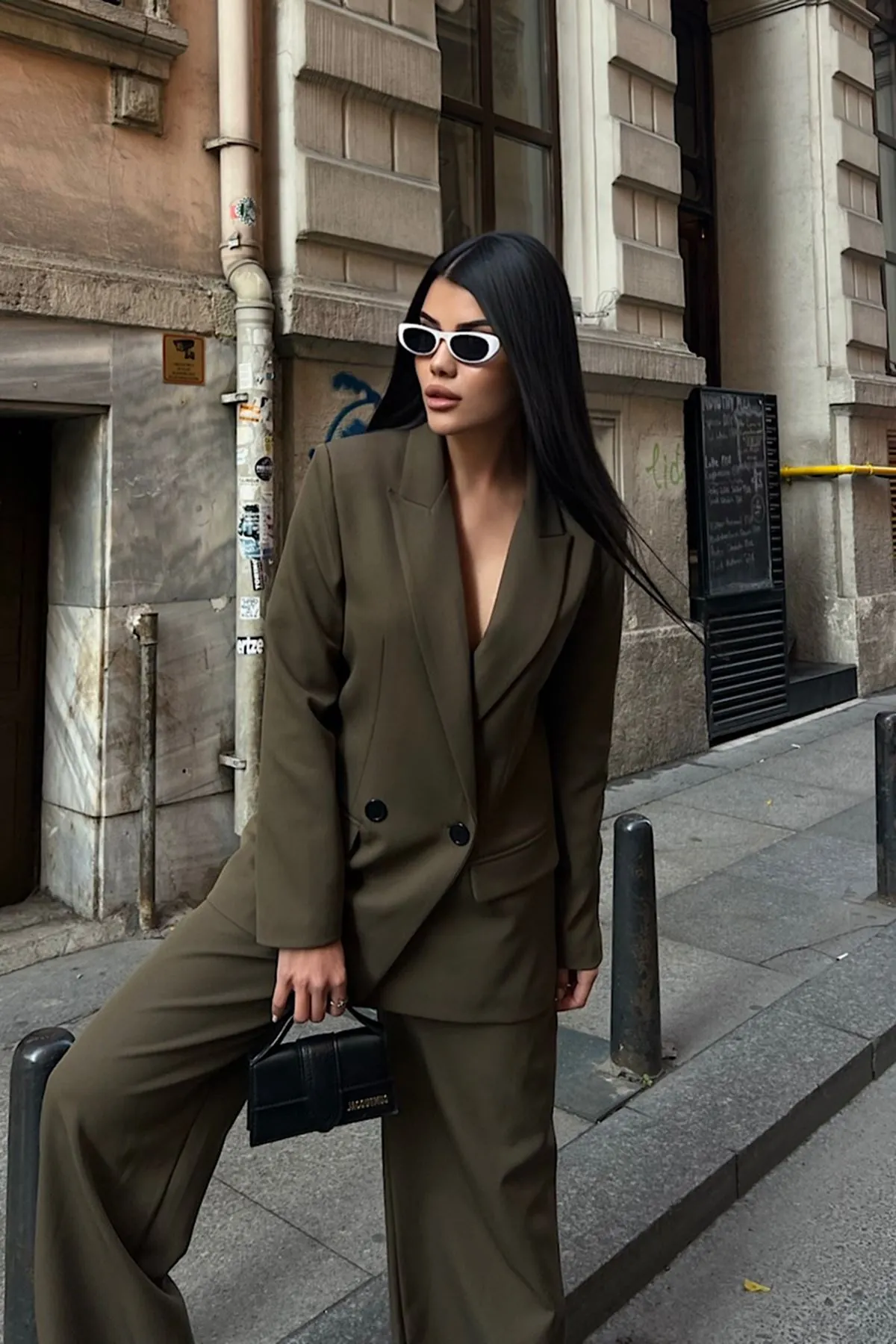 Oversize Ceketli Takım Haki