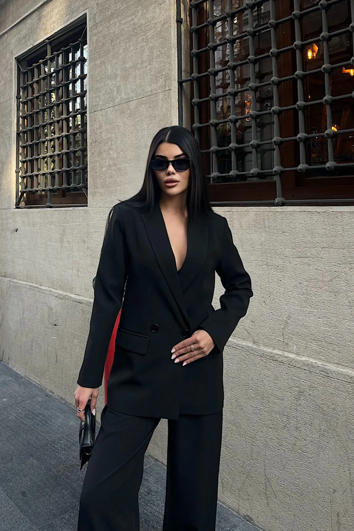 Oversize Ceketli Takım Siyah