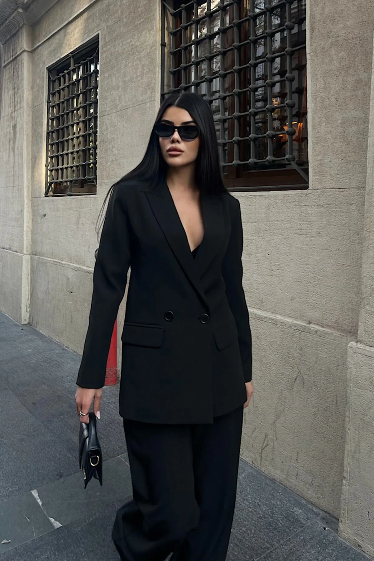 Oversize Ceketli Takım Siyah