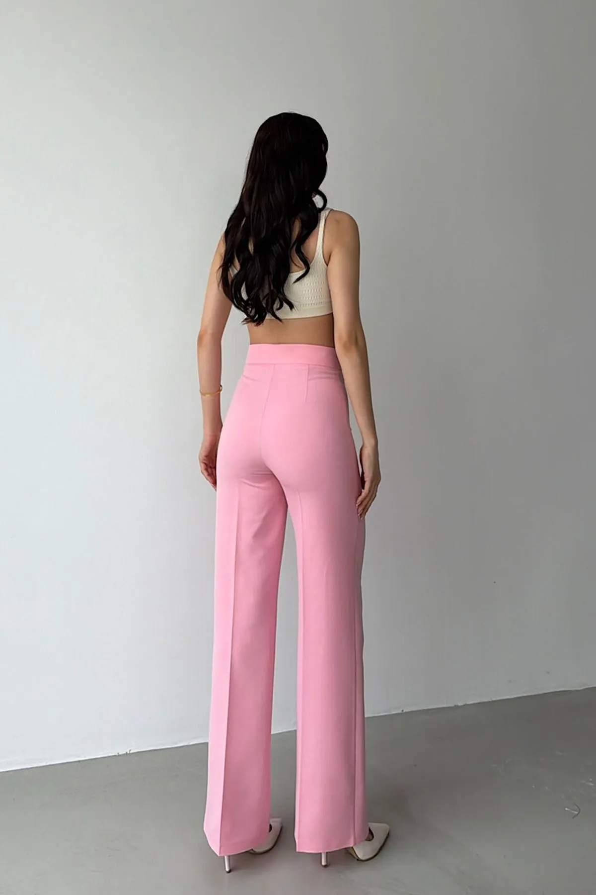 Yüksek Bel Klasik Pantolon Pembe