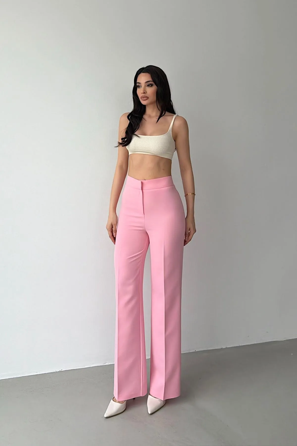 Yüksek Bel Klasik Pantolon Pembe