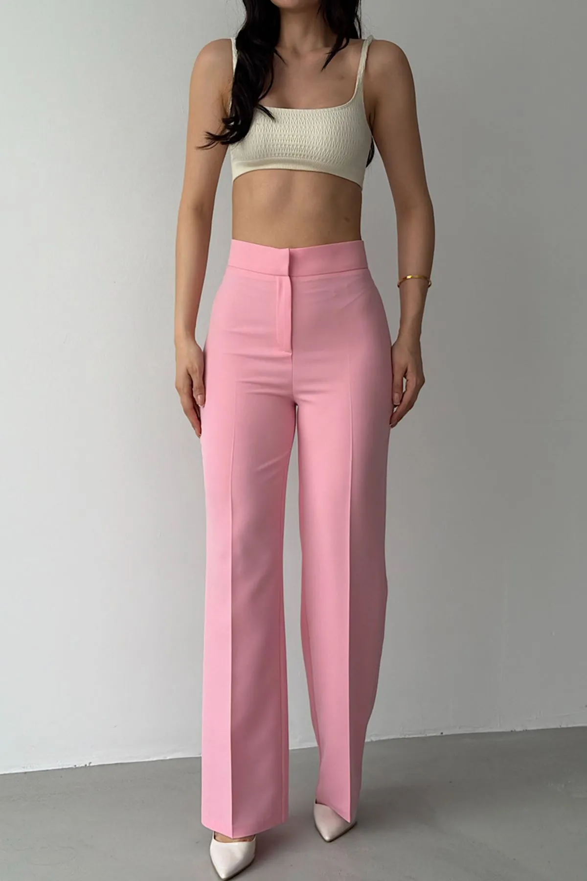 Yüksek Bel Klasik Pantolon Pembe