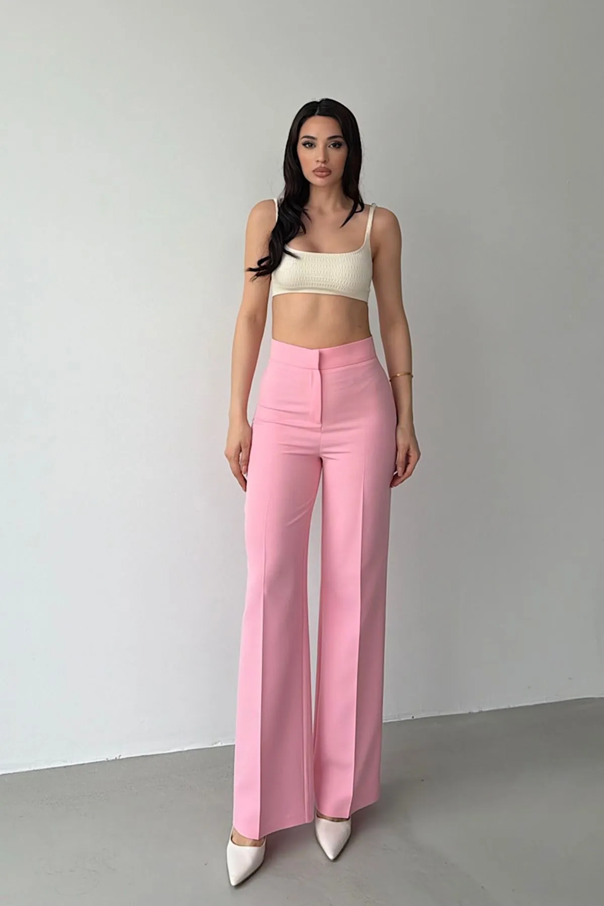 Yüksek Bel Klasik Pantolon Pembe