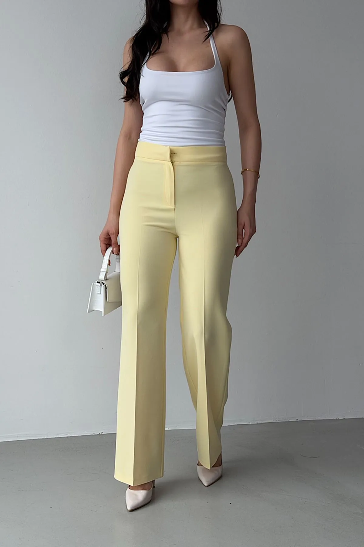 Yüksek Bel Klasik Pantolon Sarı