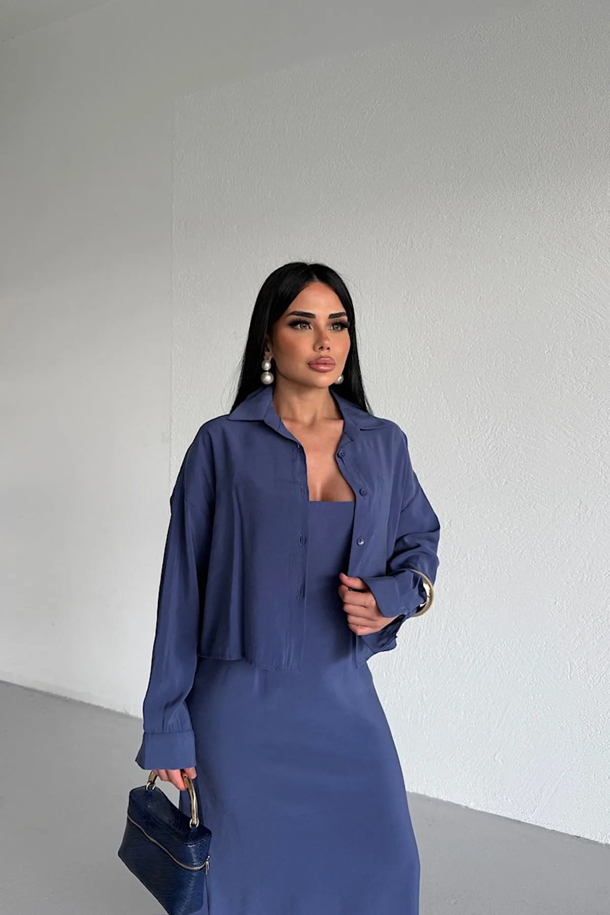 İkili Takım Gömlek Elbise Mavi