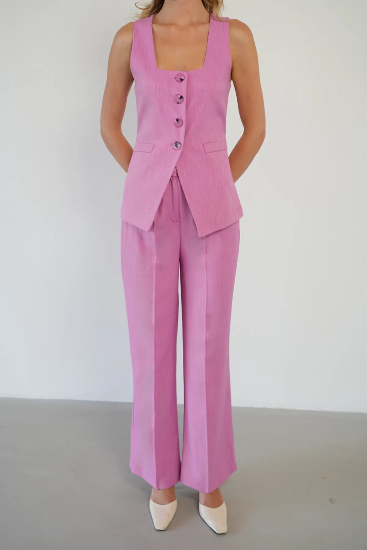 Modern Yelekli İkili Takım Pembe