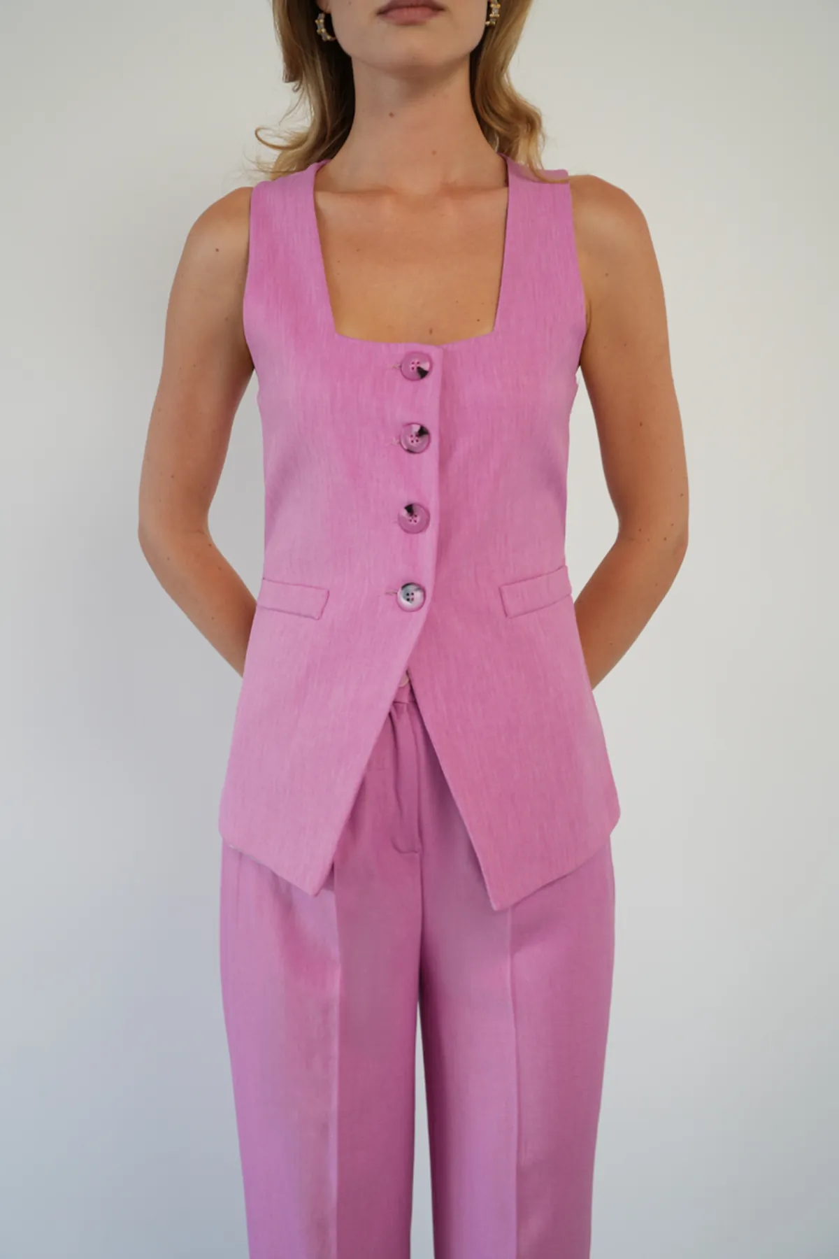 Modern Yelekli İkili Takım Pembe