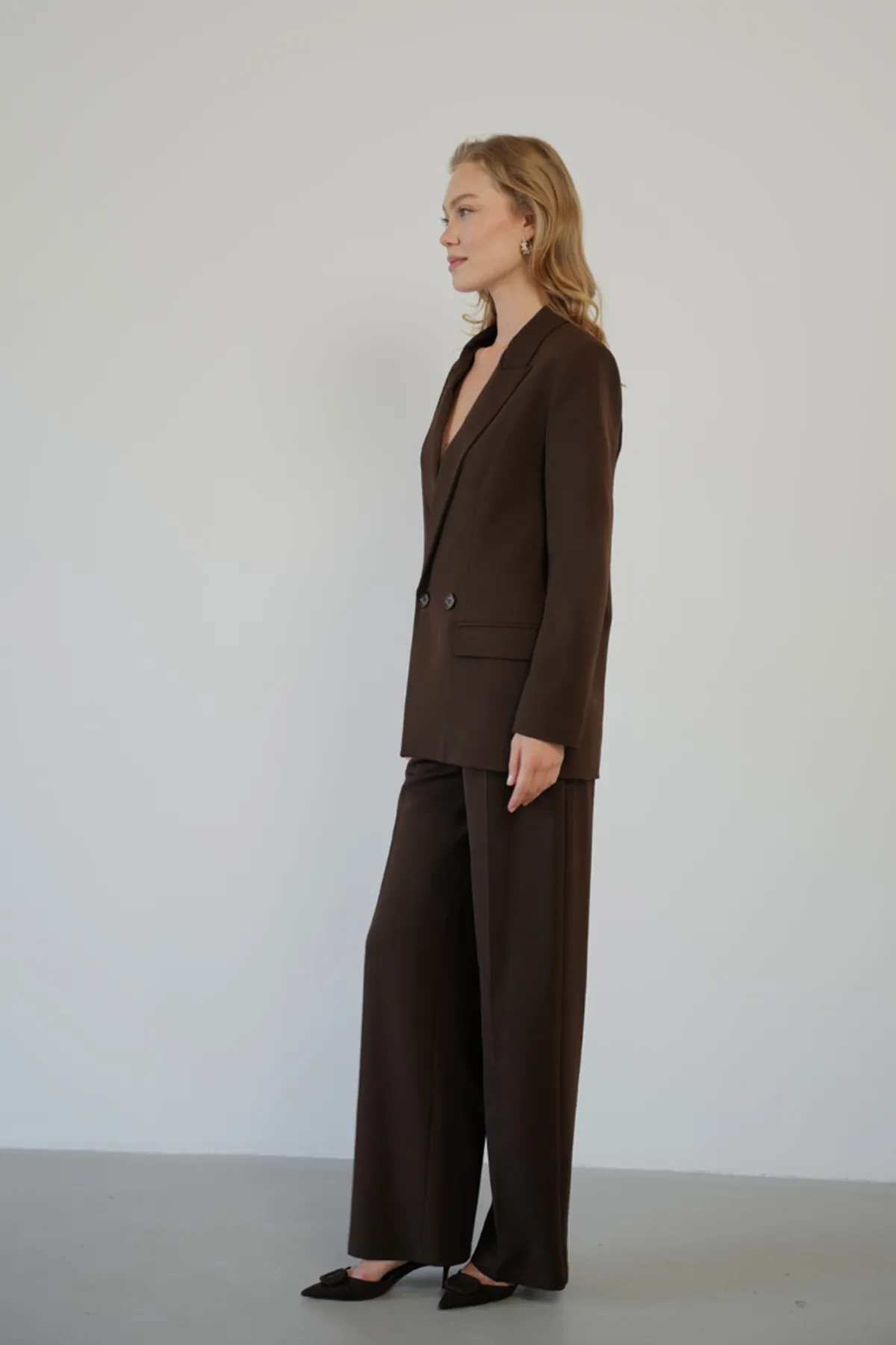 Oversize Ceketli Takım Kahverengi