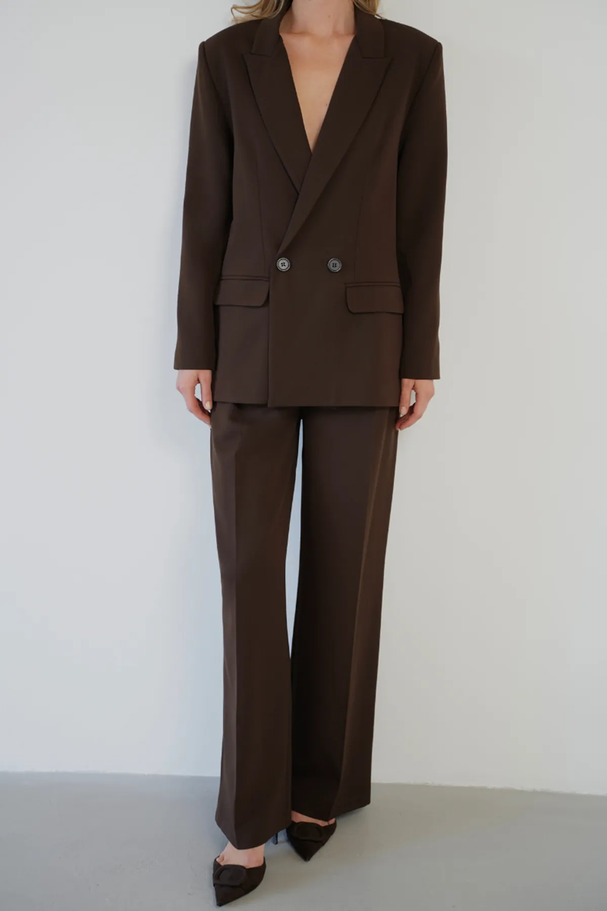 Oversize Ceketli Takım Kahverengi