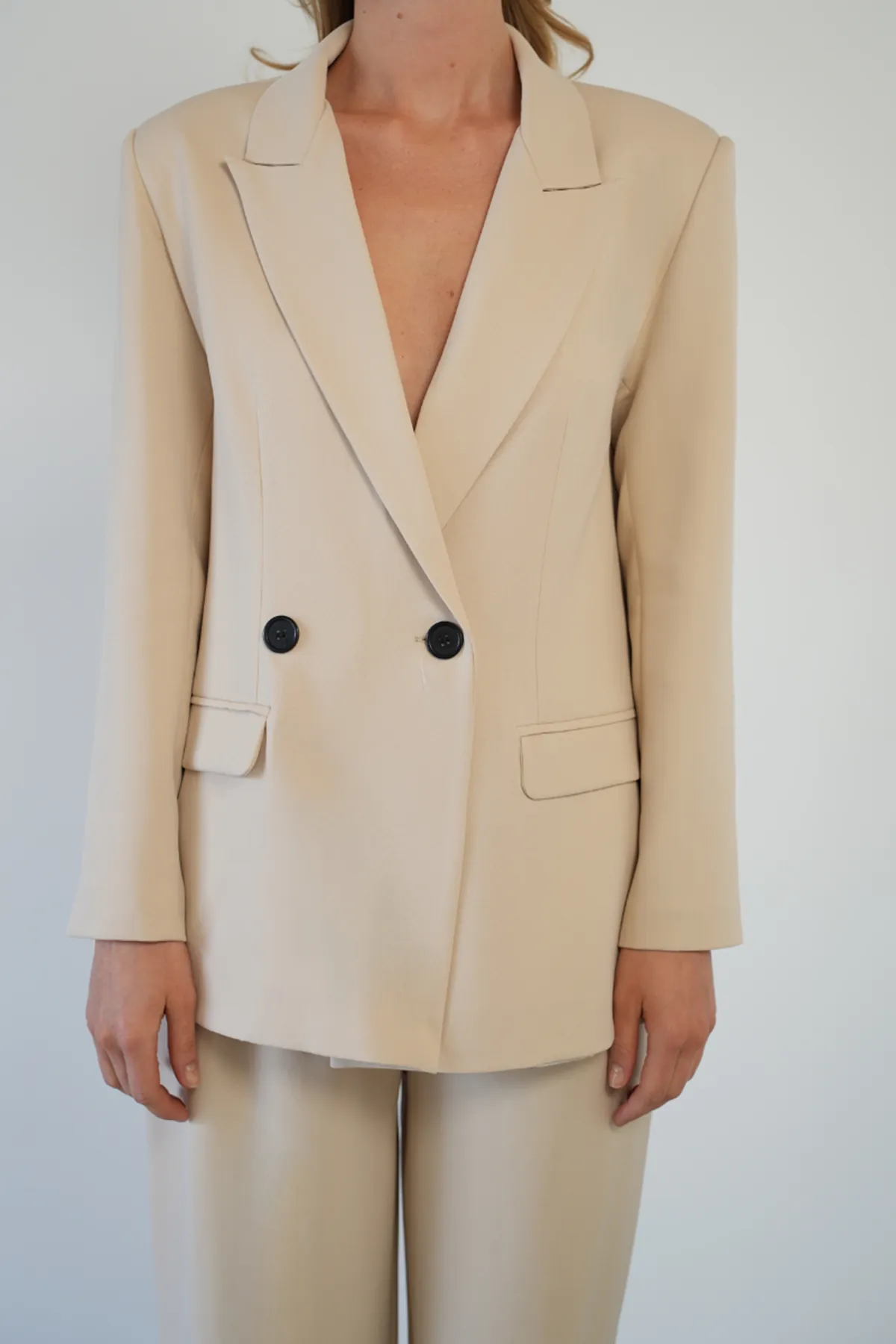 Oversize Ceketli Takım Bej