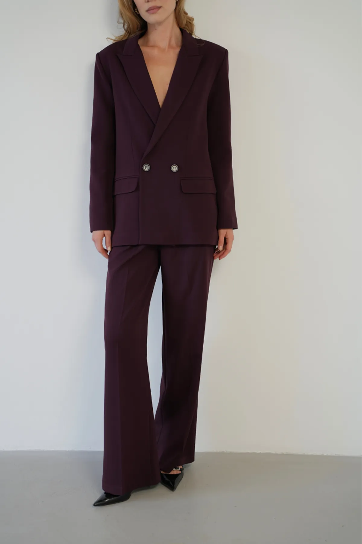 Oversize Ceketli Takım Mürdüm