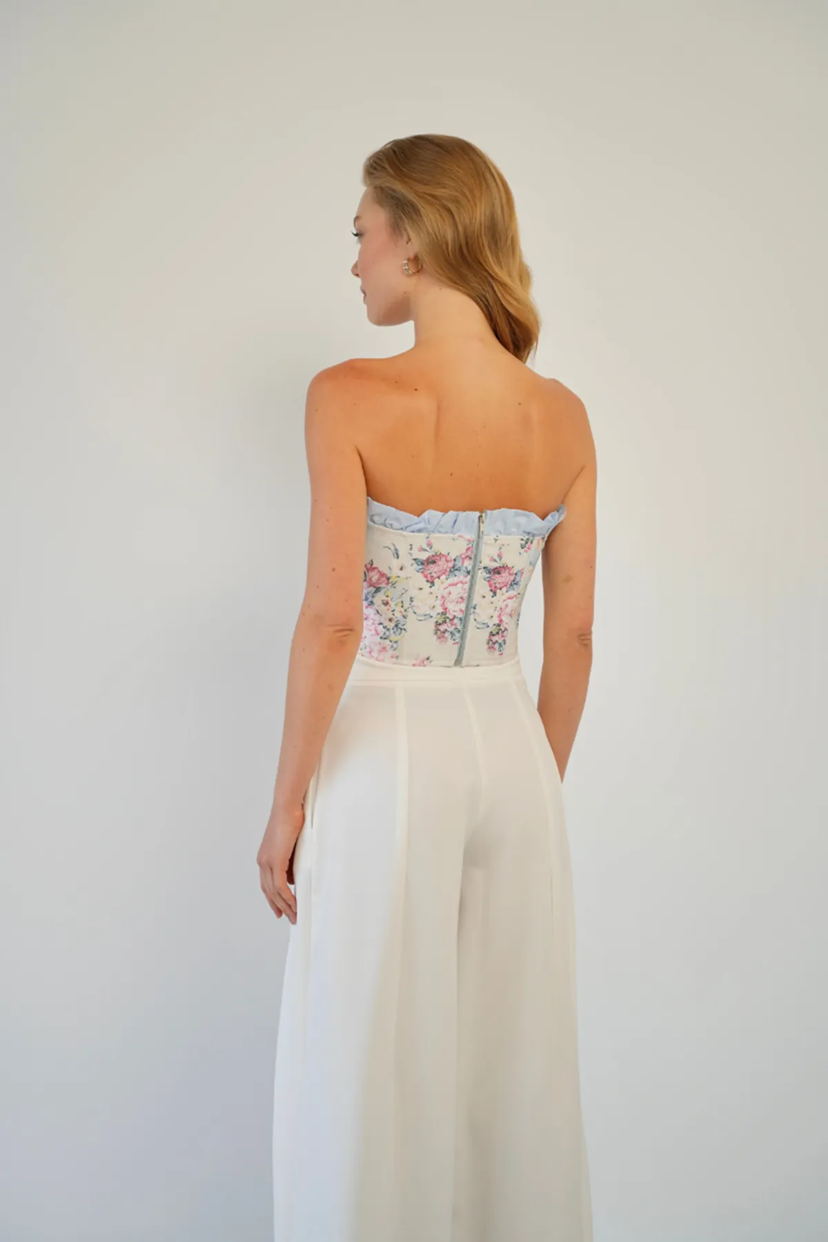 Bağlama Detaylı Straplez Crop Top - Korsaj Görünümlü Fiyonk Detaylı Şık Kadın Bluzu Pembe