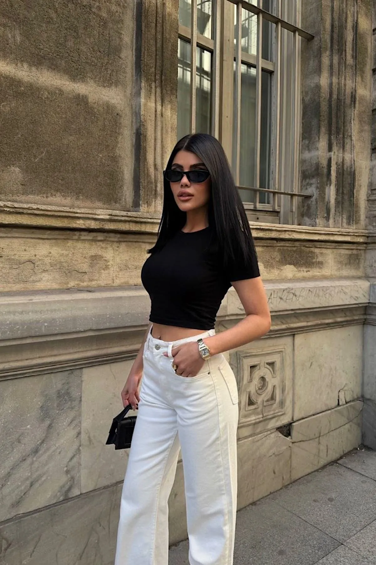 Wide Leg Jean Pantolon Beyaz