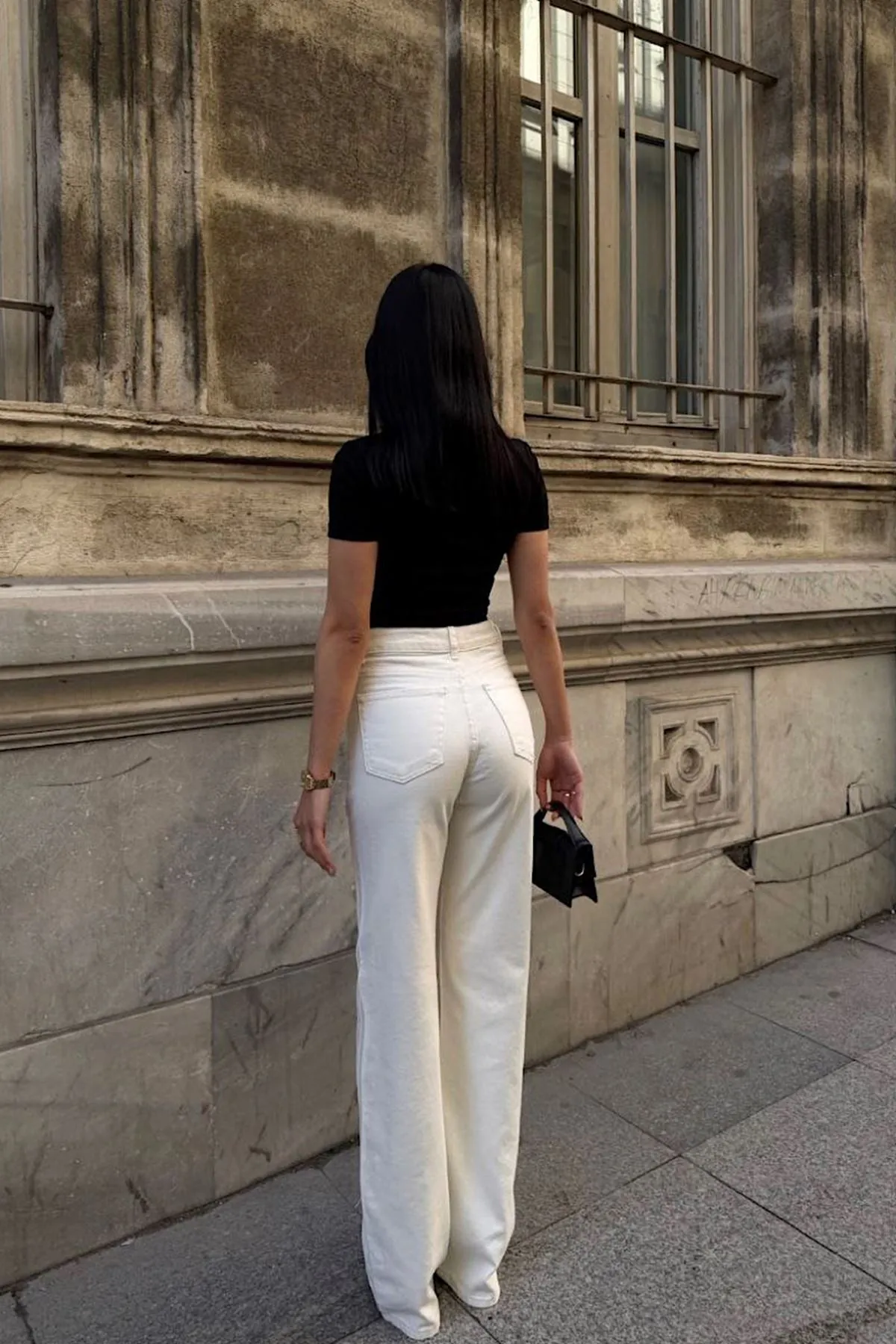 Wide Leg Jean Pantolon Beyaz