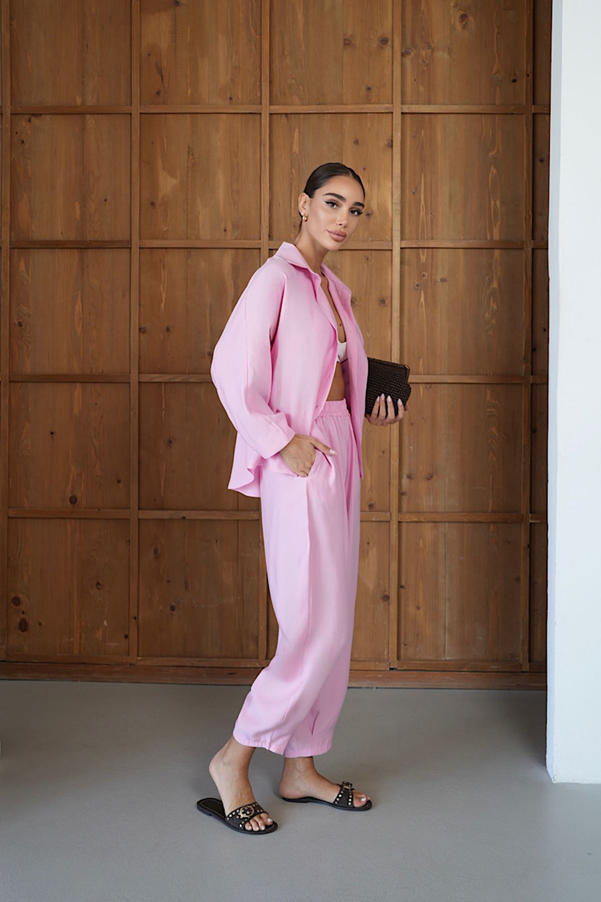 Salaş Gömlek Pantolon Takımı Pembe