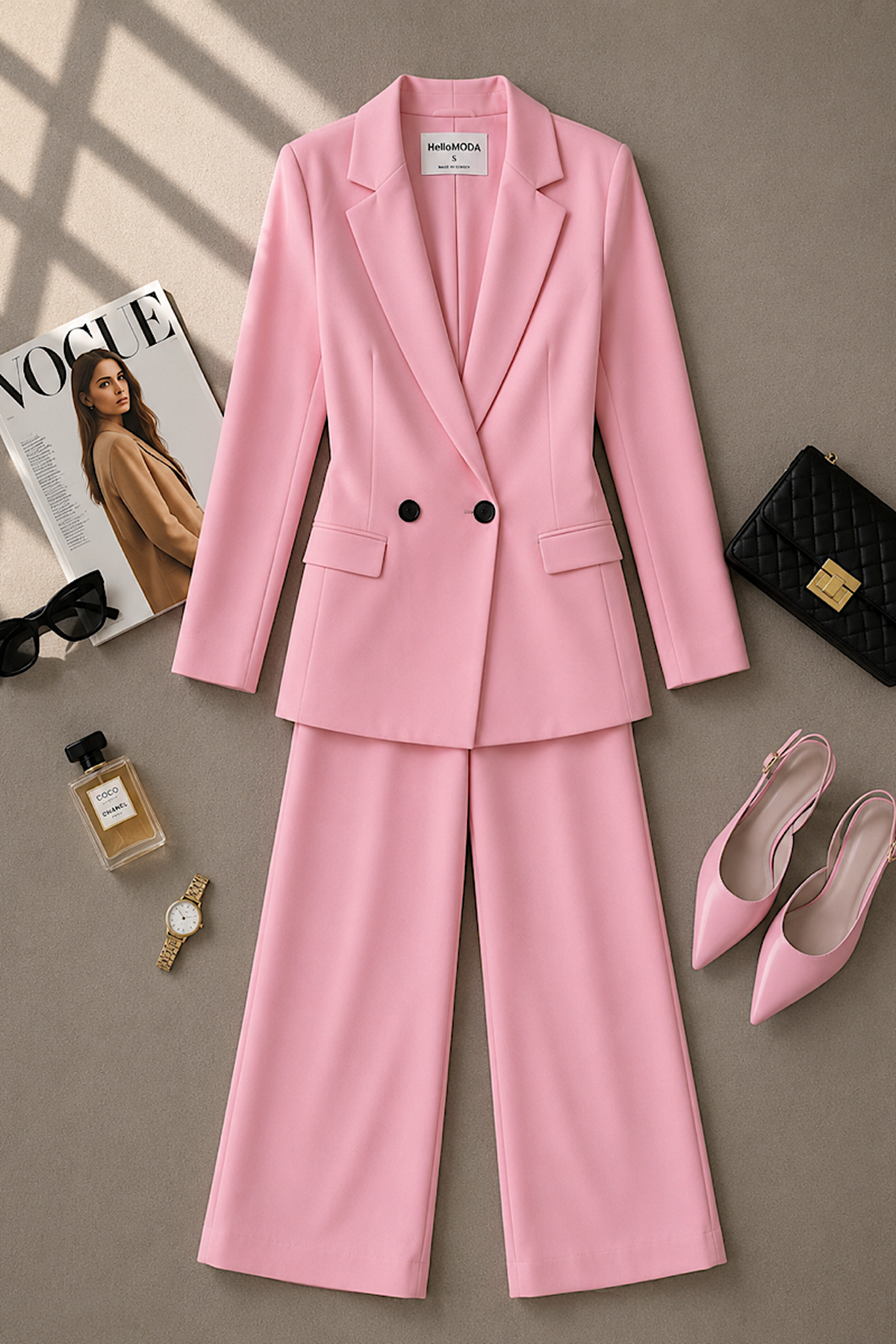 Oversize Ceketli Takım Pembe