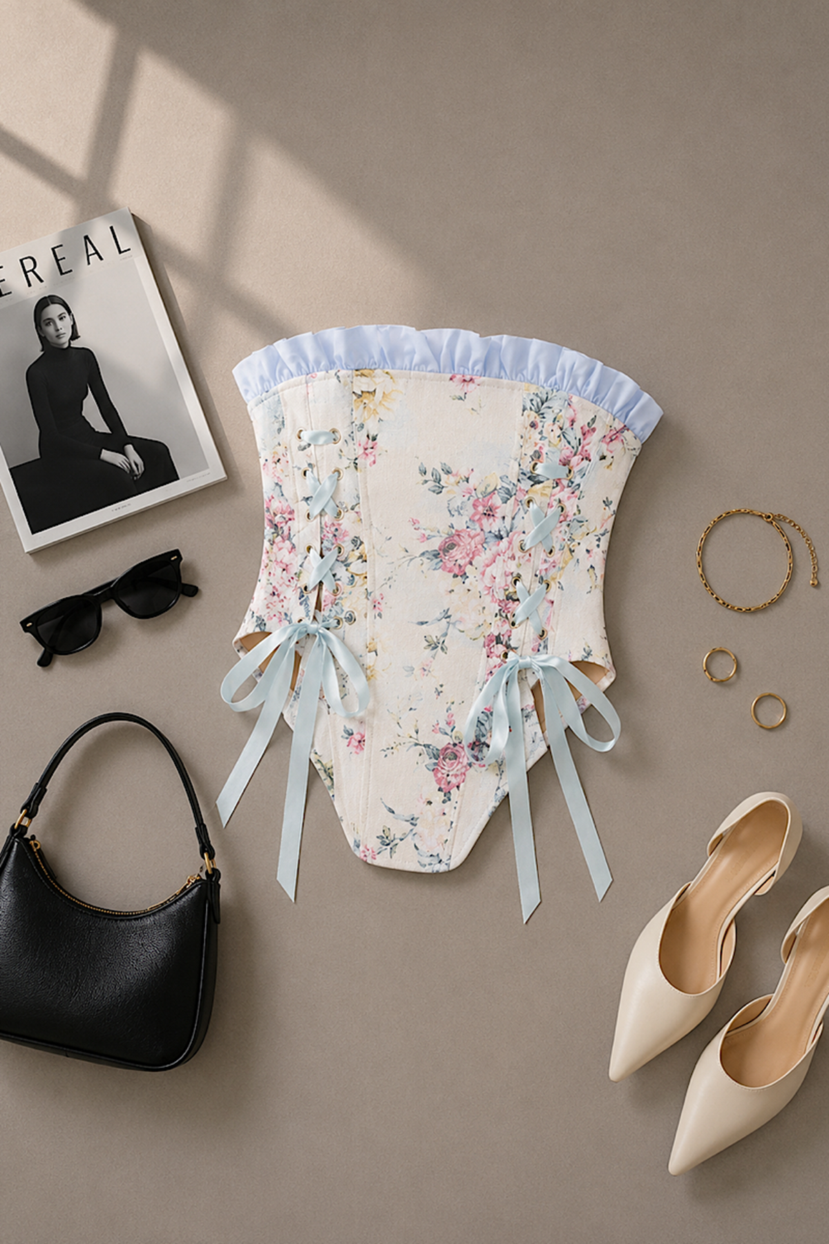 Bağlama Detaylı Straplez Crop Top - Korsaj Görünümlü Fiyonk Detaylı Şık Kadın Bluzu Pembe