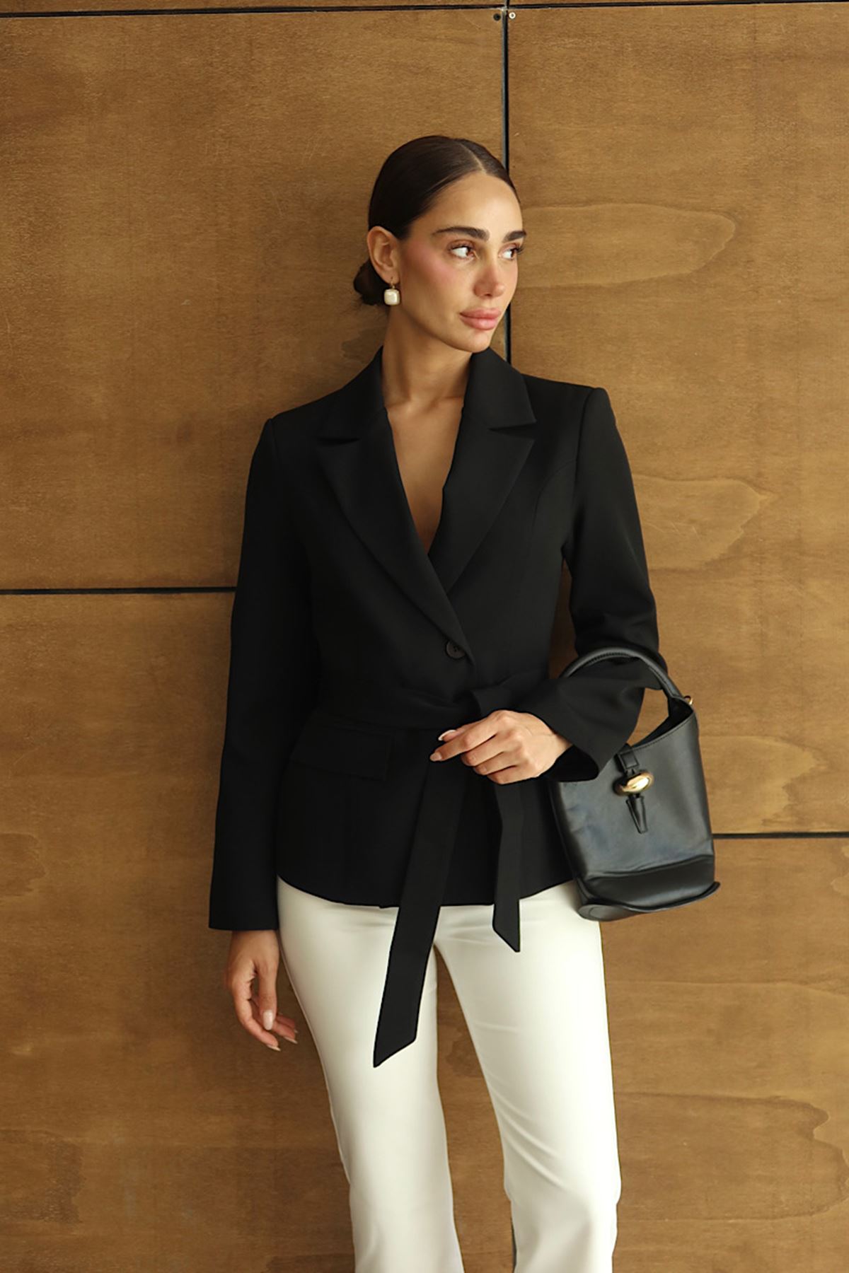 Premium Şal Detaylı Tek Düğmeli Blazer Ceket Siyah