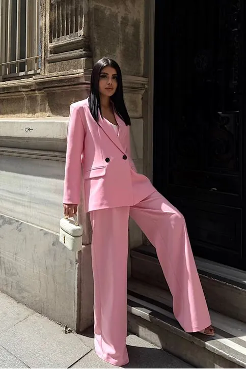 Oversize Ceketli Takım Pembe