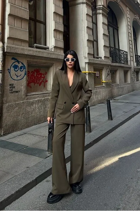 Oversize Ceketli Takım Haki
