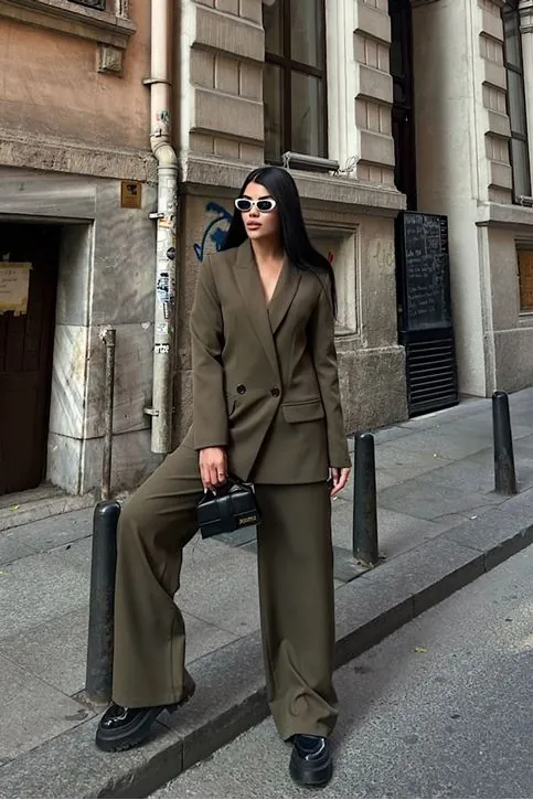 Oversize Ceketli Takım Haki