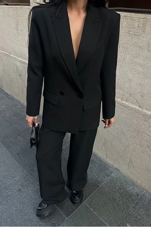 Oversize Ceketli Takım Siyah