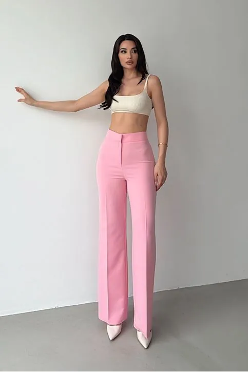 Yüksek Bel Klasik Pantolon Pembe