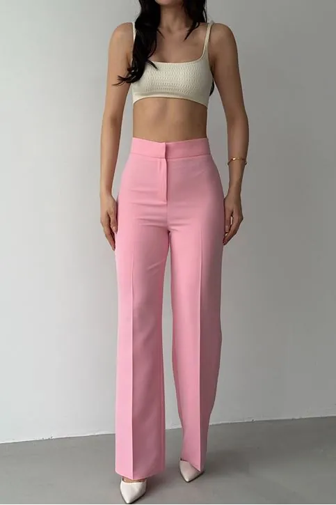 Yüksek Bel Klasik Pantolon Pembe