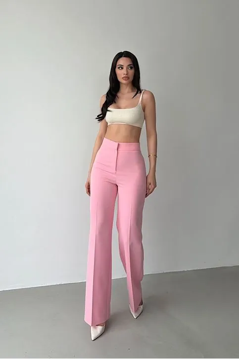 Yüksek Bel Klasik Pantolon Pembe