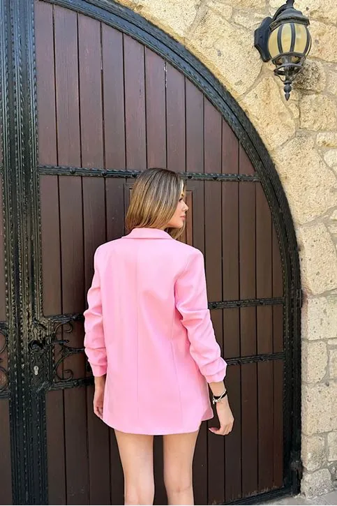 Büzgü Kollu Ceket Pembe