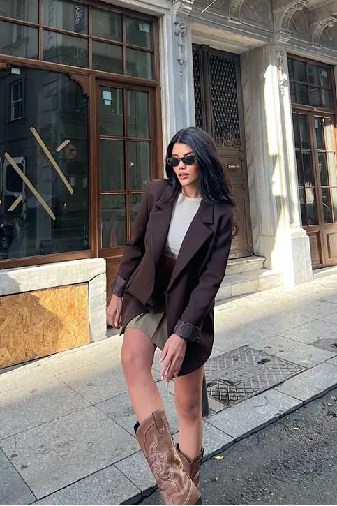 Çizgi Astarlı Ceket Kahve