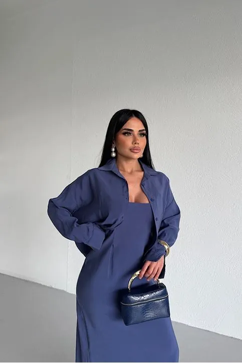İkili Takım Gömlek Elbise Mavi