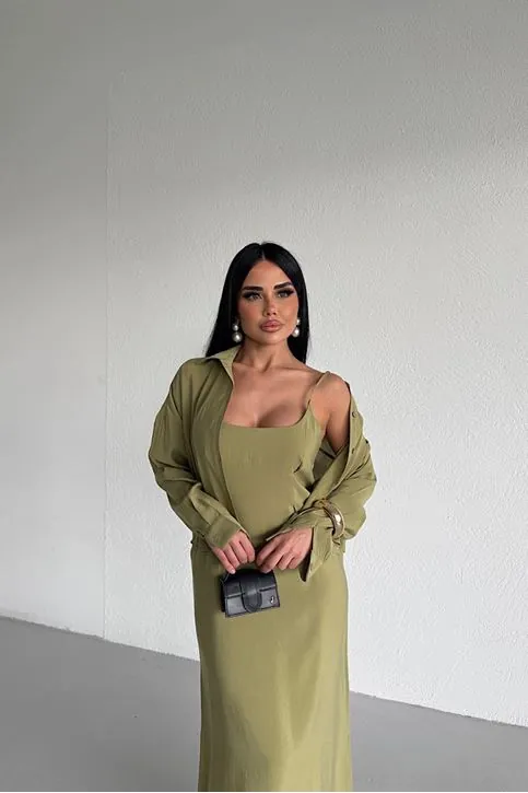 İkili Takım Gömlek Elbise Yeşil
