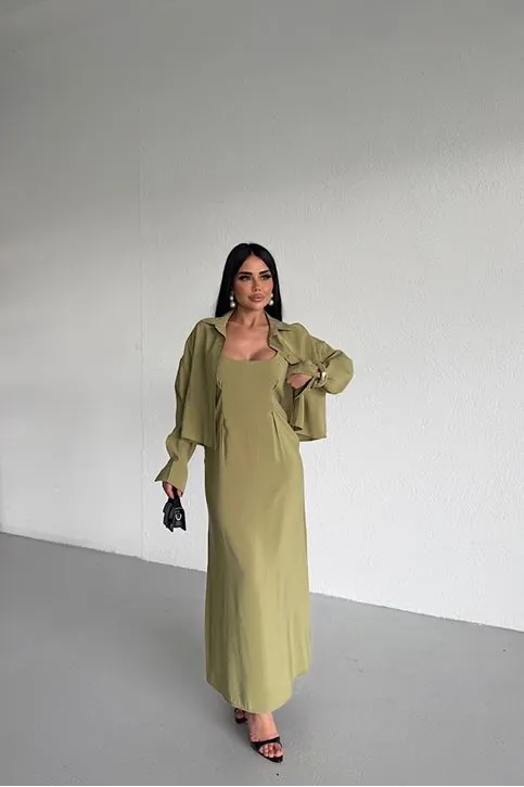İkili Takım Gömlek Elbise Yeşil