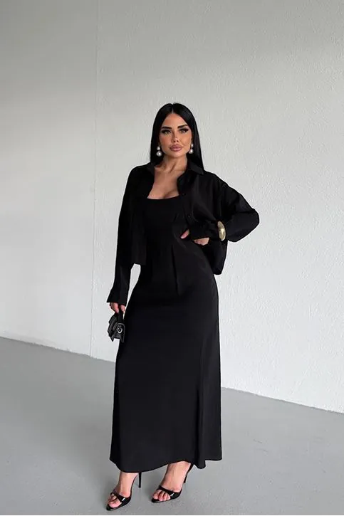 İkili Takım Gömlek Elbise Siyah