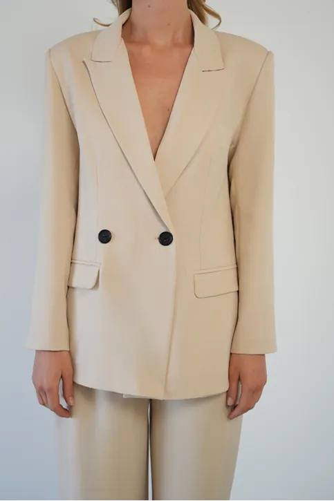 Oversize Ceketli Takım Bej