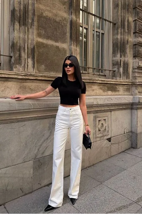 Wide Leg Jean Pantolon Beyaz
