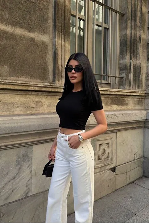 Wide Leg Jean Pantolon Beyaz