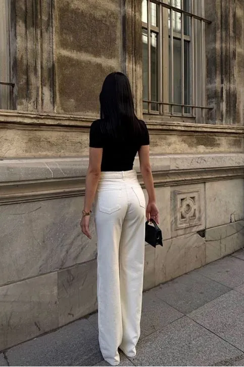 Wide Leg Jean Pantolon Beyaz