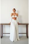 Ekru Tokalı Uzun Kollu Crop Bluz ve Maxi Etek Takım
