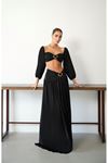 Siyah Tokalı Uzun Kollu Crop Bluz ve Maxi Etek Takım