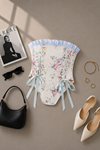 Bağlama Detaylı Straplez Crop Top - Korsaj Görünümlü Fiyonk Detaylı Şık Kadın Bluzu Pembe
