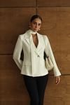 Premium Şal Detaylı Tek Düğmeli Blazer Ceket Beyaz